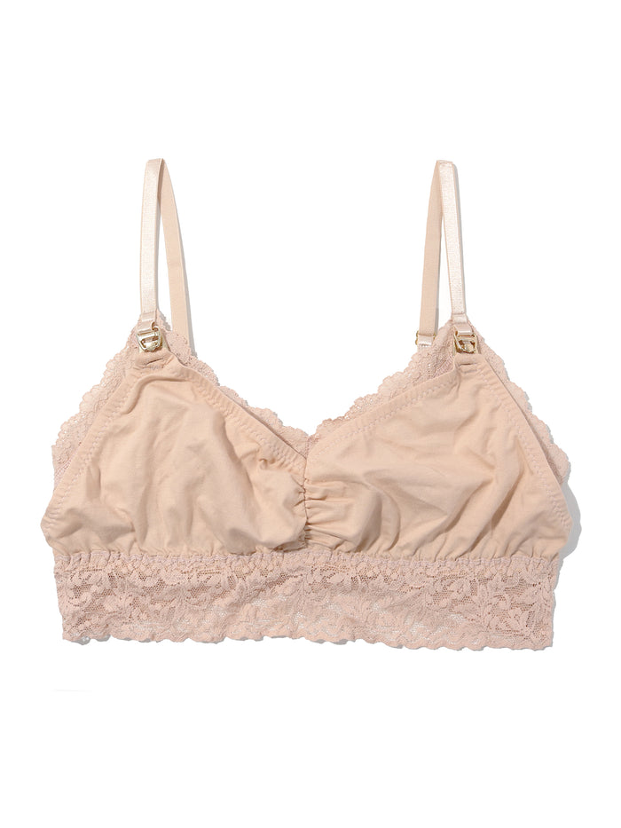 Chai Supima® Cotton Nursing Bralette - Flat Lay Front with Lace Trim and Gold Nursing Clasps | Hanky Panky