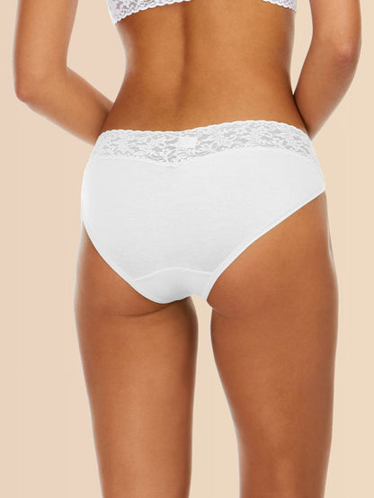 Model facing back wearing Supima® Cotton V-kini White