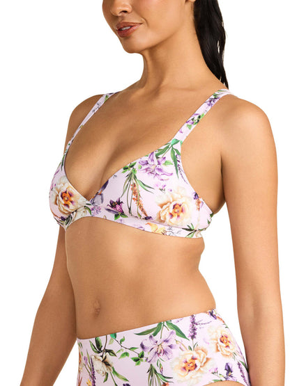 Fawning Flora Purple floral swim triangle bralette top paired with matching bikini bottom - Side View | Hanky Panky