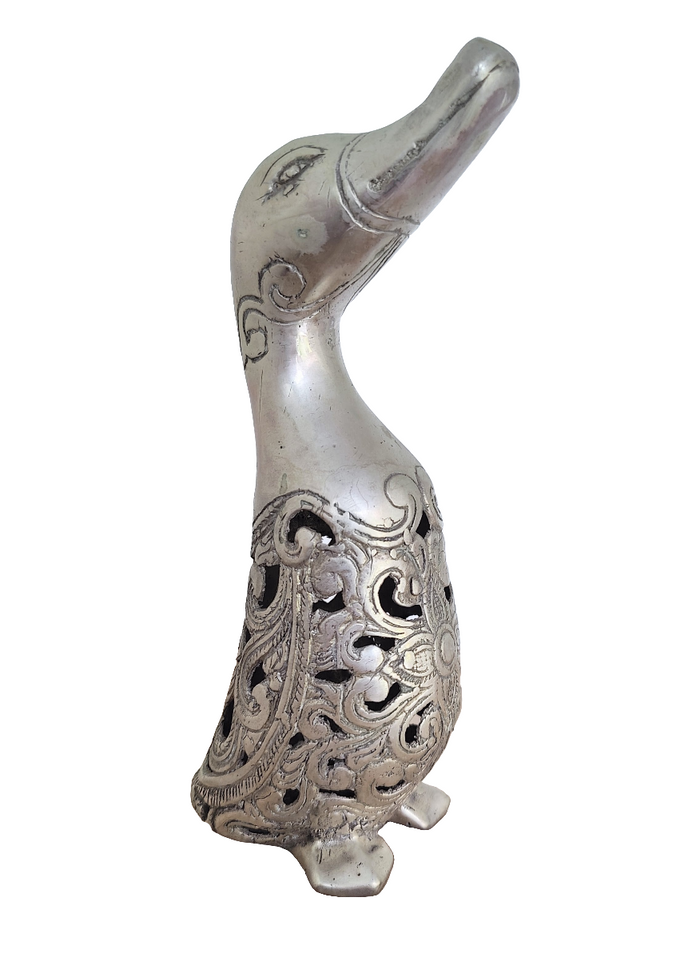 Table Decor. Cute Bronze Duck Sculpture in Floral design.