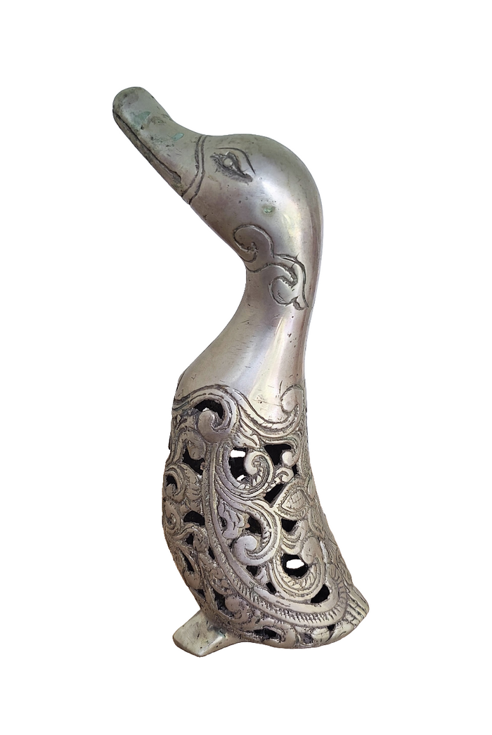 Table Decor. Cute Bronze Duck Sculpture in Floral design.