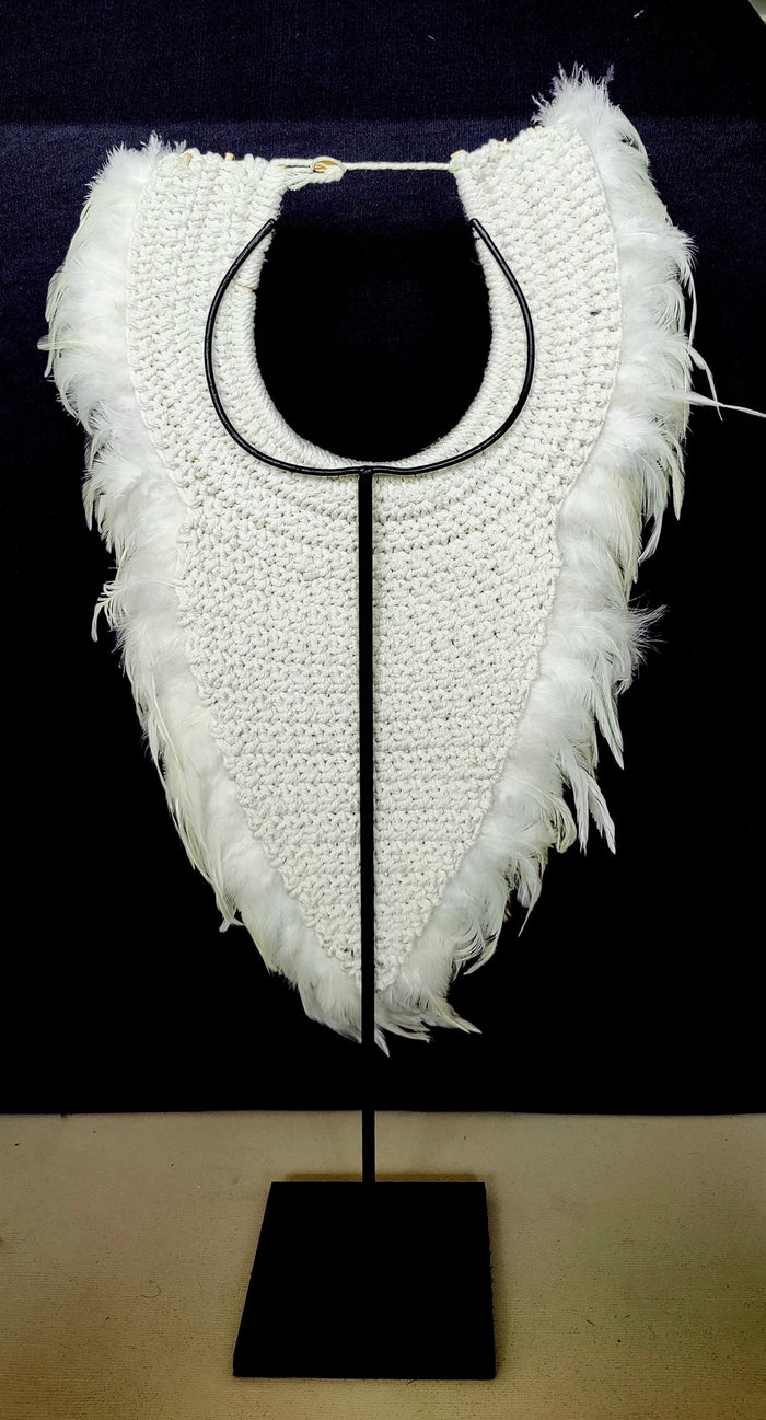 Table Decor: Stunning handmade, white feather and shell necklace from Papua.