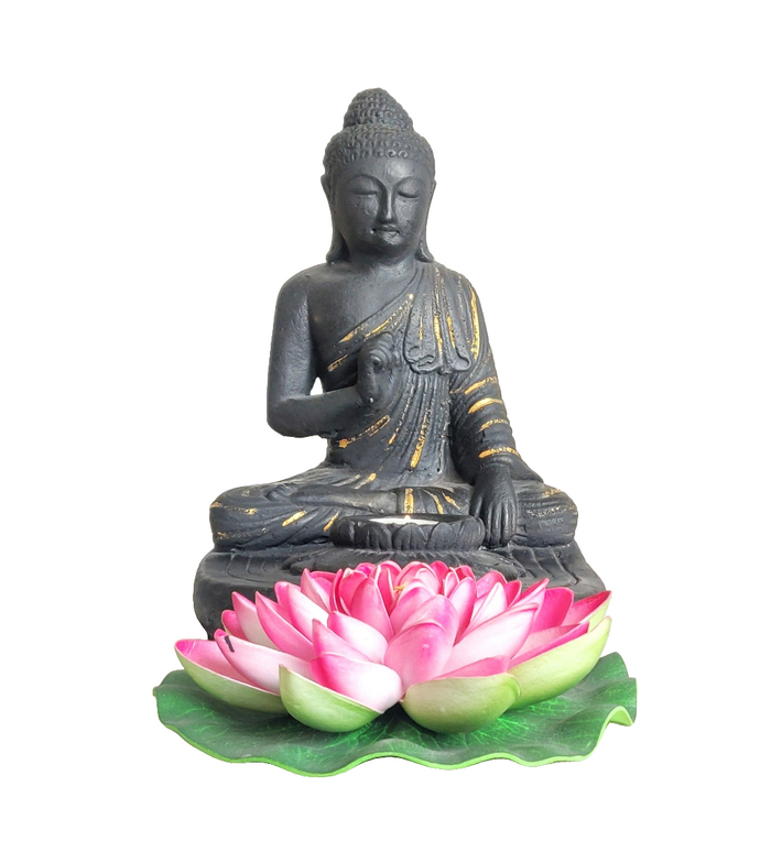 TABLETOP DECOR/IDOL/CANDLE HOLDER: Meditating stone Buddha tea light candle holder.