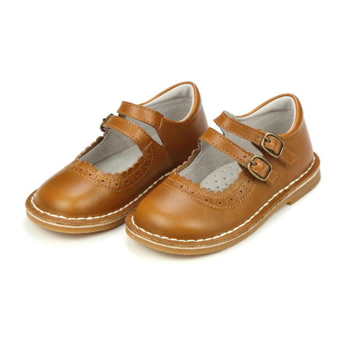 Toddler Girl's Camel Leather Dress Shoe - Tatiana Double Strap Mary Jane - L'Amour Shoes