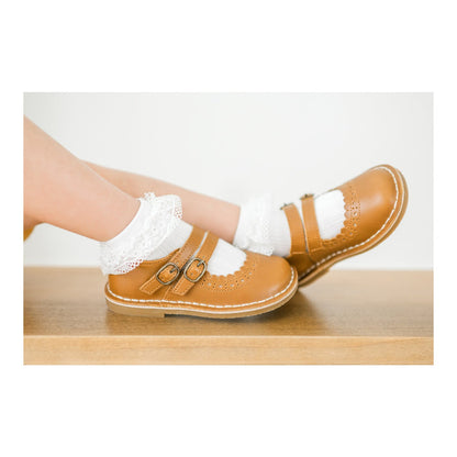 Toddler Girl's Camel Leather Dress Shoe - Tatiana Double Strap Mary Jane Shoe - L'Amour Shoes