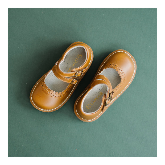 Toddler Girl's Camel Leather Dress Shoe - Tatiana Double Strap Mary Jane - L'Amour Shoes
