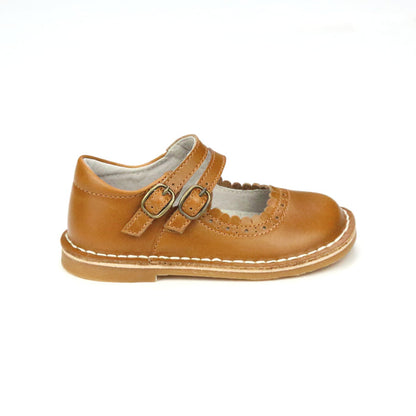 Toddler Girl's Camel Leather Dress Shoe - Tatiana Double Strap Mary Jane - L'Amour Shoes