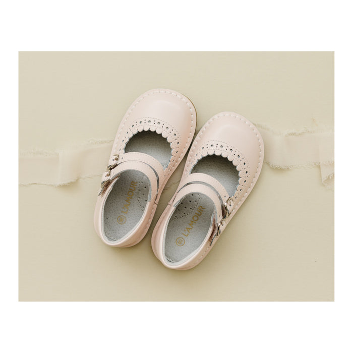 Tatiana Toddler Girl's Pale Pink Leather Double Velcro Strap Mary Jane - L'Amour Shoes