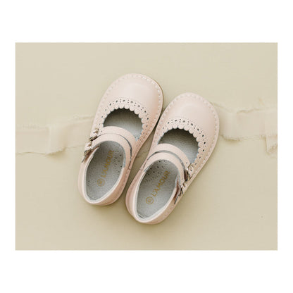 Tatiana Toddler Girl's Pale Pink Leather Double Velcro Strap Mary Jane - L'Amour Shoes
