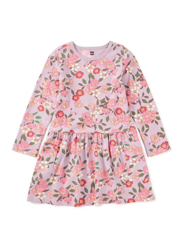 Tea Collection – Long Sleeve Pocket Dress in Rosa Canina