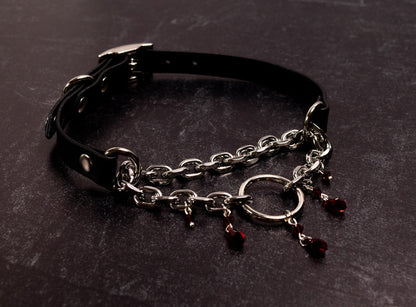 "Tears of Venus" - 12.5" - 15" Black Leather Crimson Crystal Martingale Collar _ LIMITED _