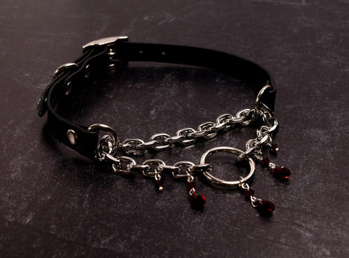 "Tears of Venus" - 12.5" - 15" Black Leather Crimson Crystal Martingale Collar _ LIMITED _