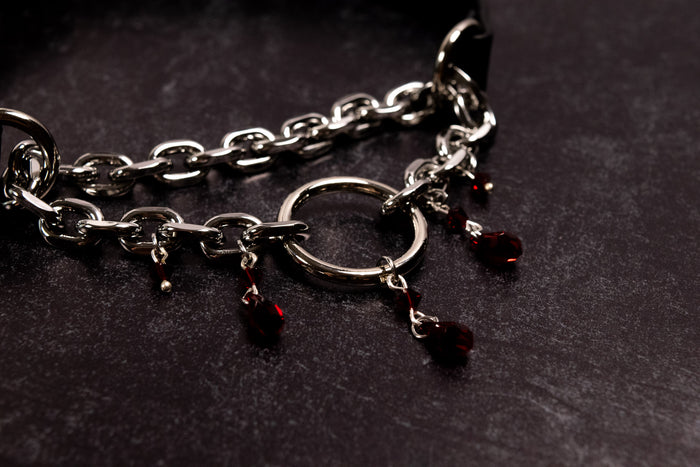 "Tears of Venus" - 12.5" - 15" Black Leather Crimson Crystal Martingale Collar _ LIMITED _