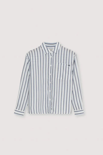 The New Society – Estela Button Down Shirt in Infinite Navy Stripes