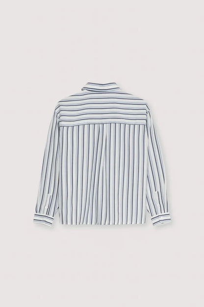 The New Society – Estela Button Down Shirt in Infinite Navy Stripes