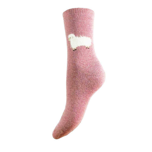 Thick pink socks with cream fluffy sheep
