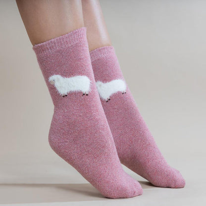 Thick pink socks with cream fluffy sheep