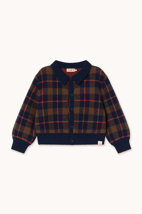 Tiny Cottons – Navy Check Wool Cardigan