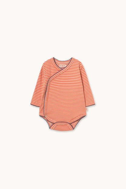 Tiny Cottons –Stripes Ribbed Crossbody Onesie in Poppy