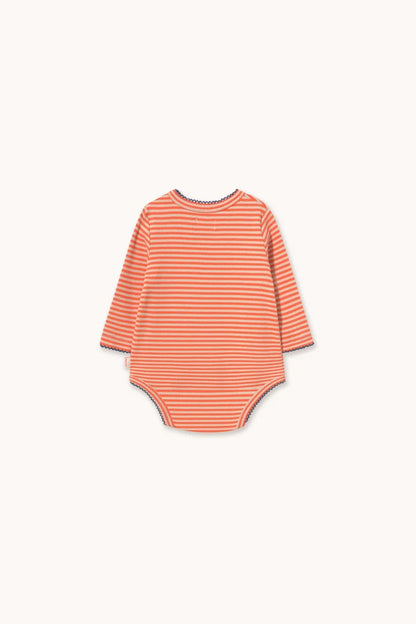 Tiny Cottons –Stripes Ribbed Crossbody Onesie in Poppy