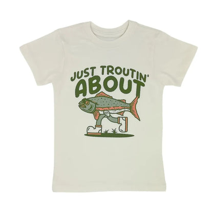 Tiny Whales – Troutin' About Short Sleeve Tee in Natural