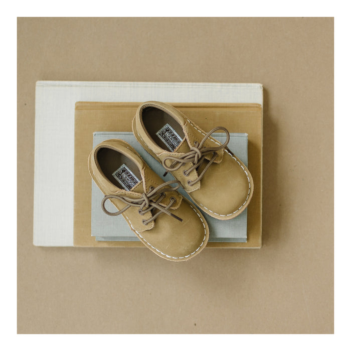 Toddler Boys Back to School Shoe - Tyler Nubuck Khaki Stitch Down Leather Lace Up - L'Amour Shoes