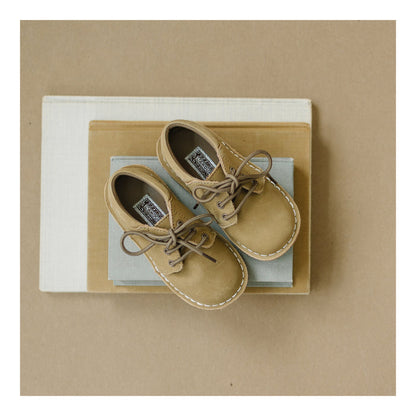 Toddler Boys Back to School Shoe - Tyler Nubuck Khaki Stitch Down Leather Lace Up - L'Amour Shoes