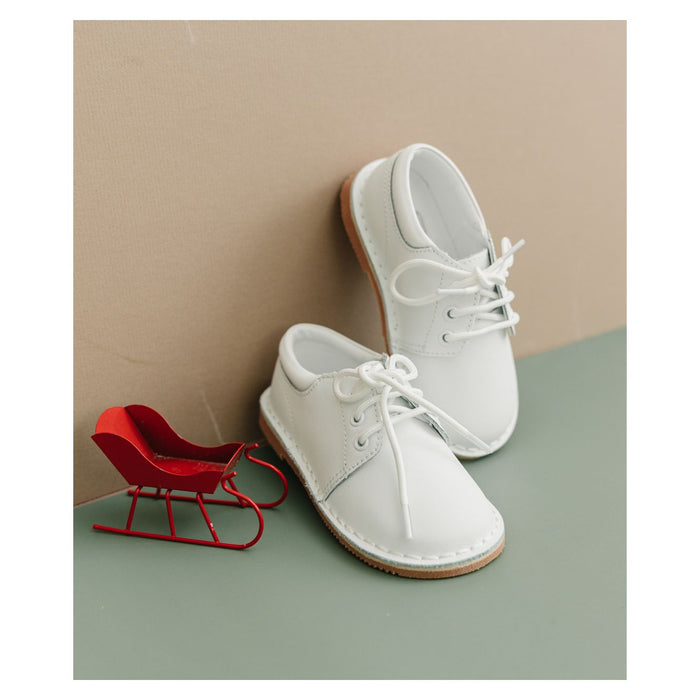 Toddler Boy's Tyler White Lace Up Leather Shoe - www.lamourshoes.com -