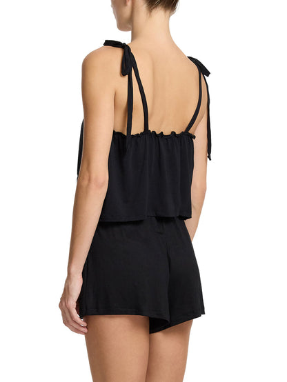 Black ruffle cami and shorts lounge set open back - Back View On Model | Hanky Panky