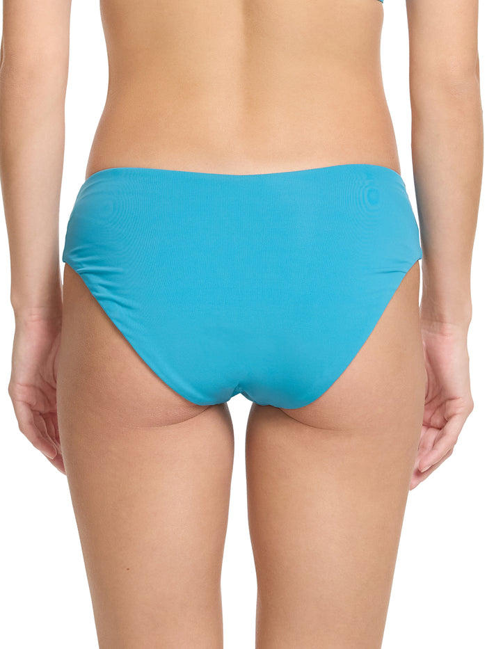Tahiti Teal V-Kini Swimsuit Bottom Back View, Full Coverage Bikini Bottom on Model | Hanky Panky