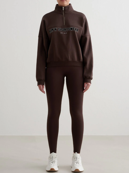 Varsity Sweat Half Zip in Chocolate