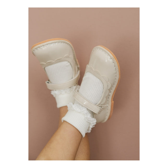 Violette Patent Cream Scalloped Petal Mary Jane - Toddler Girls Classic Shoes - L'amour Shoes