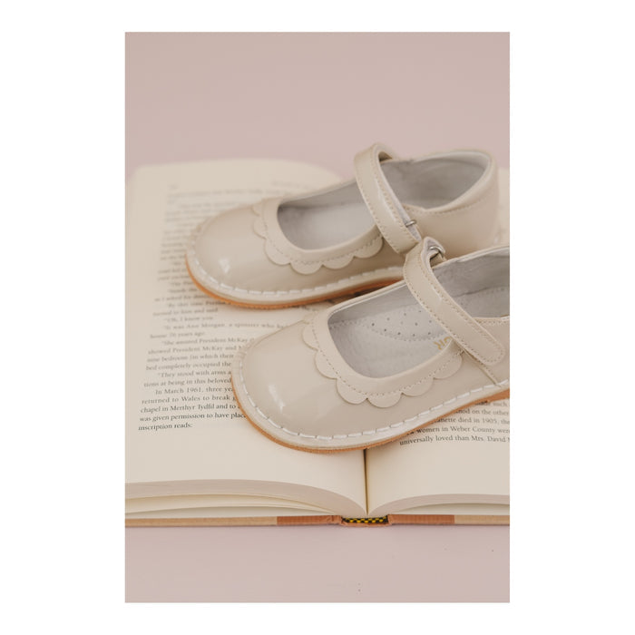 Violette Patent Cream Scalloped Petal Mary Jane - Toddler Girls Classic Shoes - L'amour Shoes