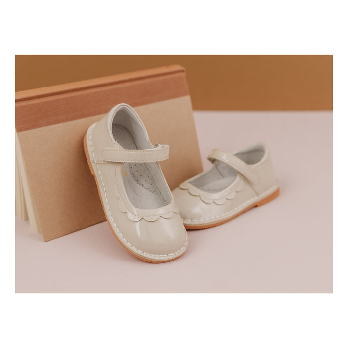 Violette Patent Cream Scalloped Petal Mary Jane - Toddler Girls Classic Shoes - L'amour Shoes