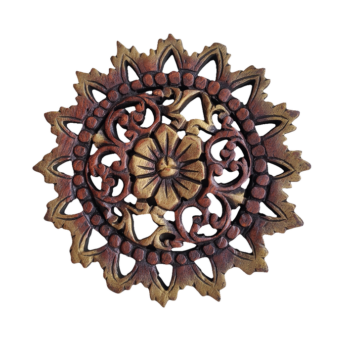 Wall Hanging: Round Wooden Carved Floral Wall Art Decor.