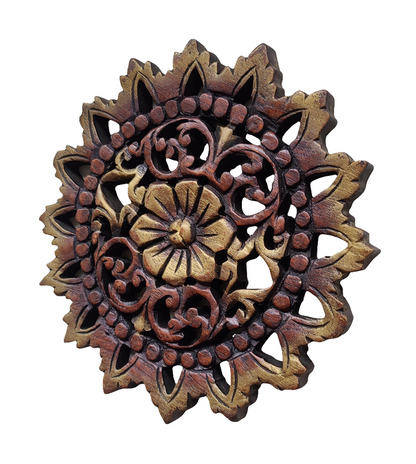 Wall Hanging: Round Wooden Carved Floral Wall Art Decor.