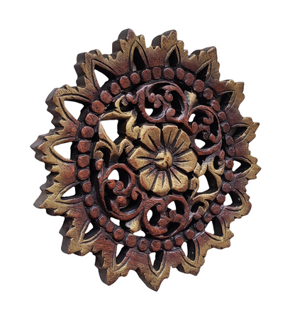 Wall Hanging: Round Wooden Carved Floral Wall Art Decor.