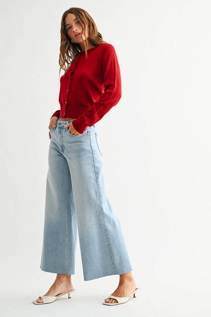 Wide Leg Flare Crop - BP531J - Light Wash