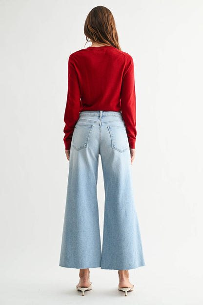 Wide Leg Flare Crop - BP531J - Light Wash