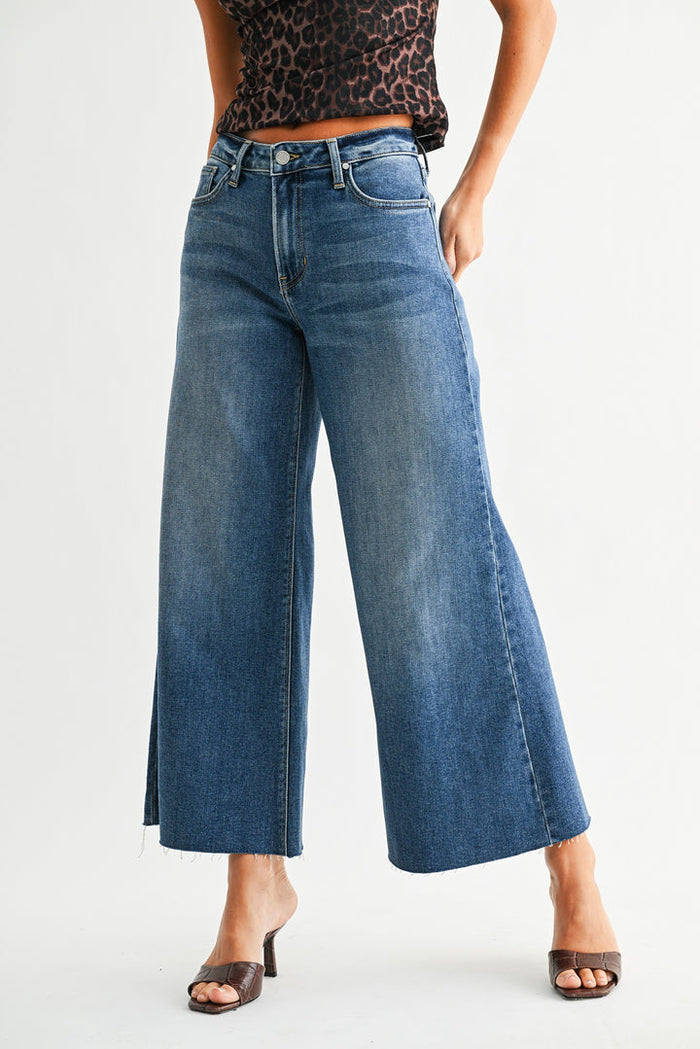 Wide Leg Flare Crop - Medium Denim