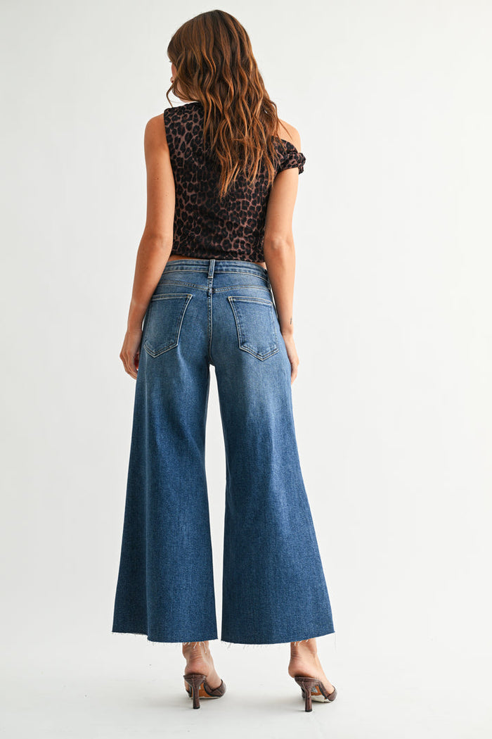 Wide Leg Flare Crop - Medium Denim