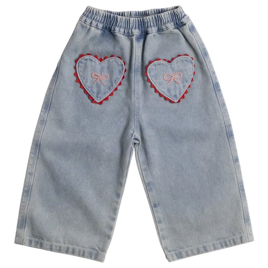 Wild Wawa- Wide Leg Pant With Hearts in Denim Darling