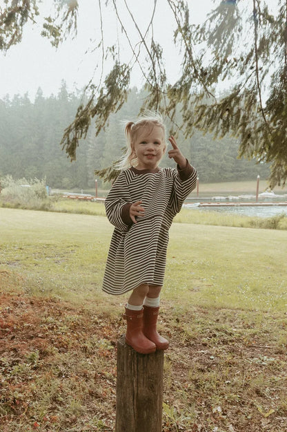 Winnie + Crew - Kelsey Dress in Turtledove Chocolate Stripe