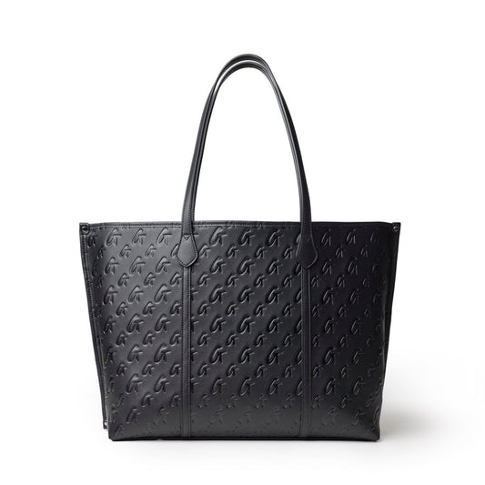 XL Monogram Sleek Tote in black featuring a textured logo design and spacious interior for everyday use.