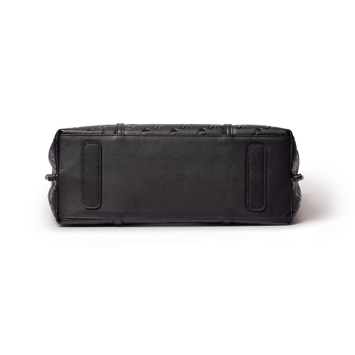 Sleek black XL monogram tote bag with a smooth finish and sturdy base, ideal for stylish everyday use.
