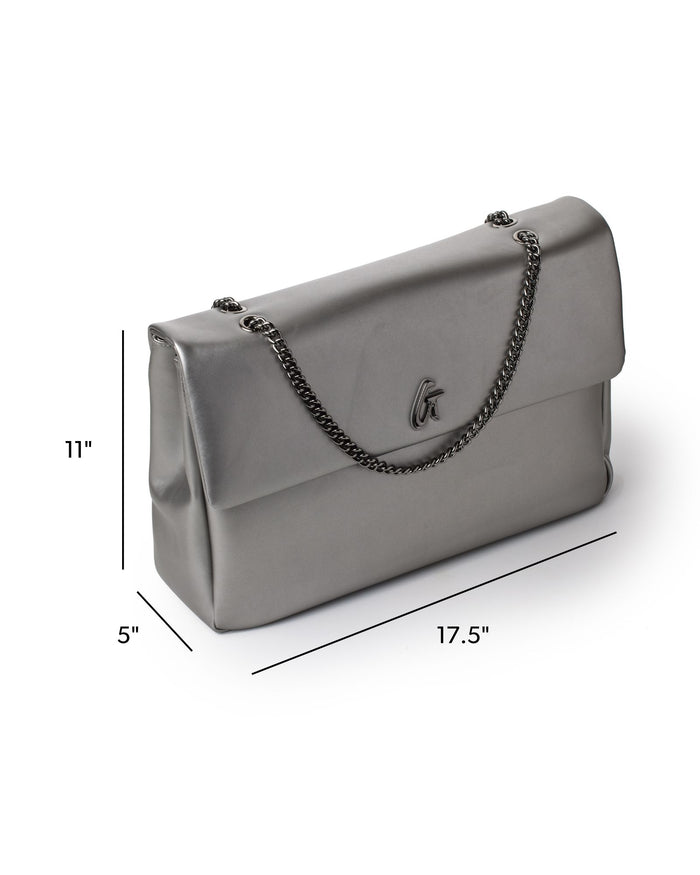 Platinum XL Standard Flap Bag with chain strap, featuring a sleek design and spacious interior for stylish storage.